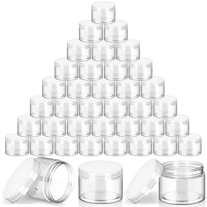 SATINIOR 36 Pieces 1.5 oz Plastic Jars with Lids Wide Mouth Airtight Reusable Container Acrylic Cosmetic Small Jars for Lotions Ointments Travel Toil
