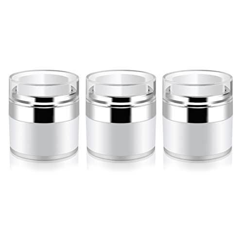 Furnido 3 Pack 0.5 oz Airless Pump Jars,Empty Acrylic Makeup Cosmetic Jar Containers with Press Pump,Refillable Airless Travel Lotion Jar With Lid fo