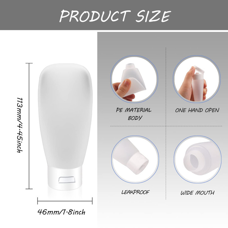 10 Pack 60ml/2oz Plastic Squeeze Tubes Travel Bottles Refillable Translucent Frosted Soft Cosmetic Container with Flip Cover for Facial Cleanser Sham