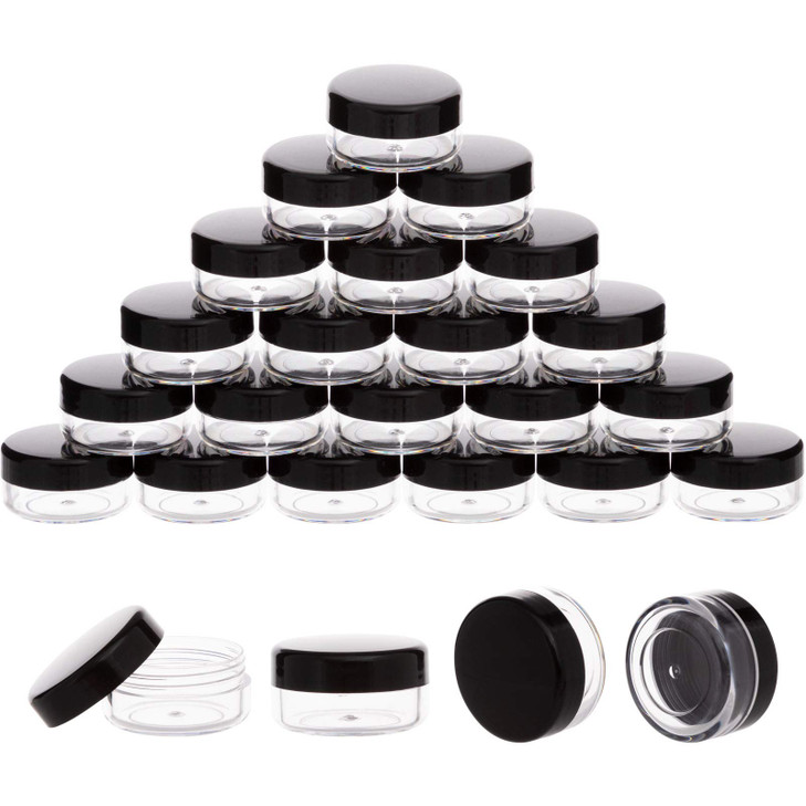 100 Pack 3 Gram Sample Containers with Lids, 3ml Mini Sample Jars, Tiny Plastic Cosmetic Containers for Lip Balms, Makeup, Lotion, Eye Shadow, Powder
