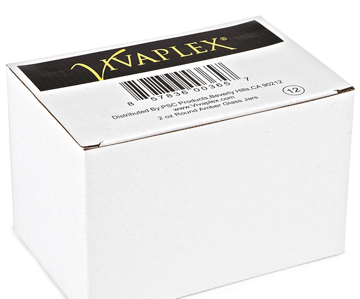Vivaplex, 12, Amber, 2 oz, Round Glass Jars, with Inner Liners and black Lids