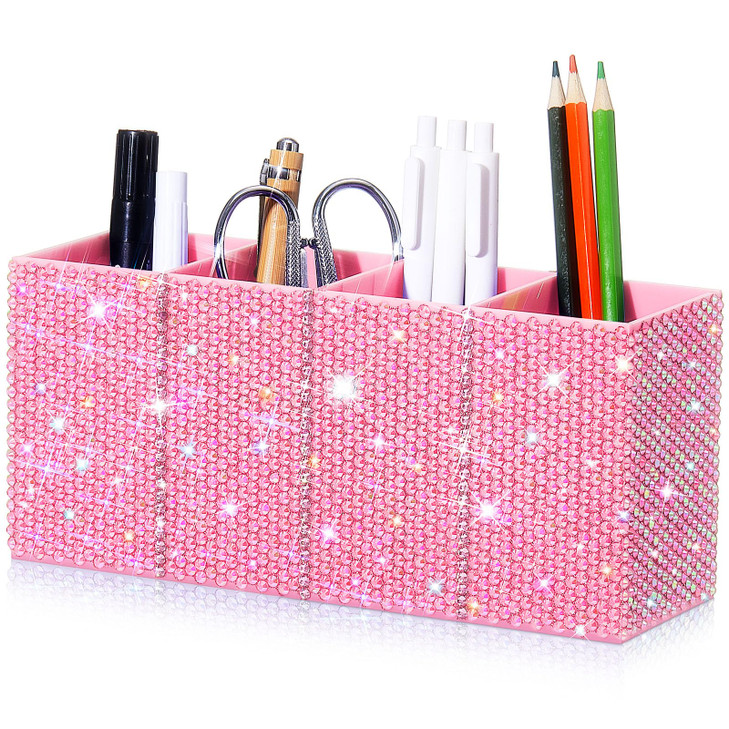 Resholder Bling Desk Organizer for Women, Rhinestone Pen Makeup Brush Holder, Girly Desk Accessories Organizer for Office Classroom Elevate Your Work