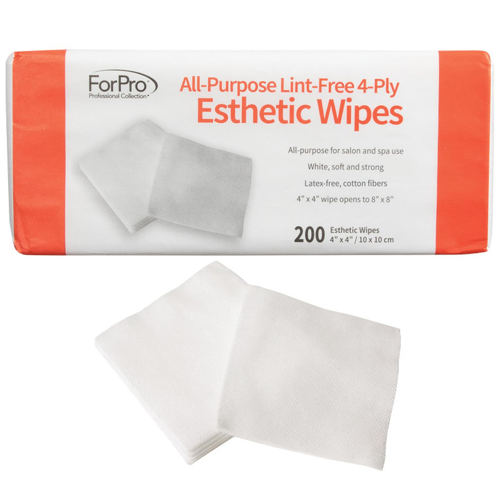 ForPro Professional Collection All-Purpose Lint-Free 4-Ply Esthetic Wipes, Non-Woven, For Salon and Spa Use, Soft, Strong and Durable, Latex-Free, 4"