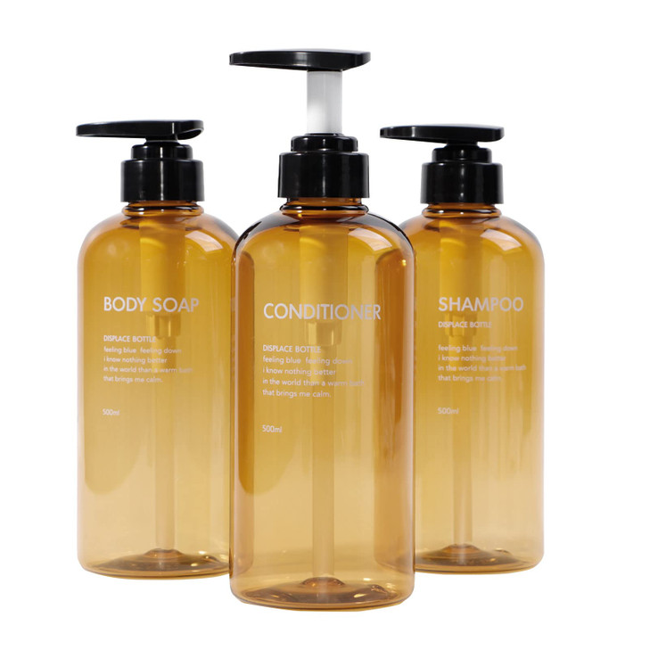 Yeeco Brown Shampoo Bottles Refillable, Shower Dispenser 16.9oz/500ml, Shampoo and Conditioner Bottles 3 Packs, Shampoo Dispenser for Bathroom, Kitch