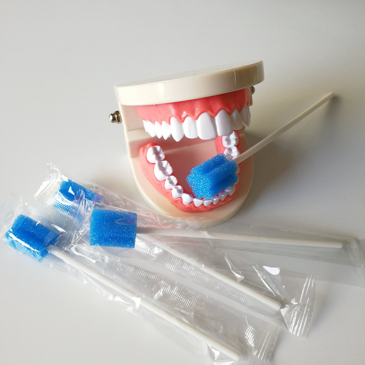 MUNKCARE Disposable Oral Sponge Swabs Unflavored-Dental Sponge Swabsticks Unflavored for Mouth & Gum Cleaning 100 Counts (Blue Coarse)