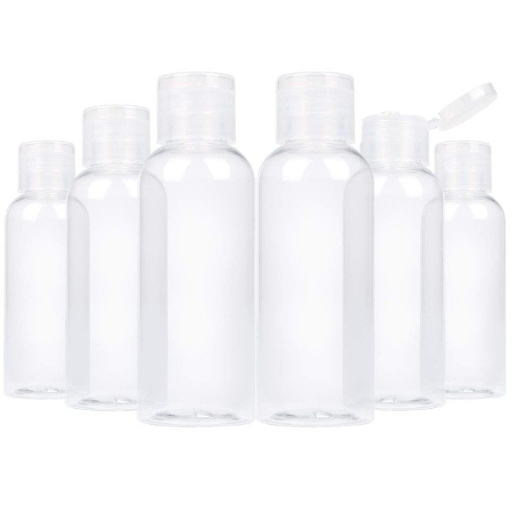 TRENDBOX 6 Pack Plastic Empty Bottles with Flip Cap for Shampoo, Lotions, Liquid Body Soap, Cream (2 oz / 60 ml)