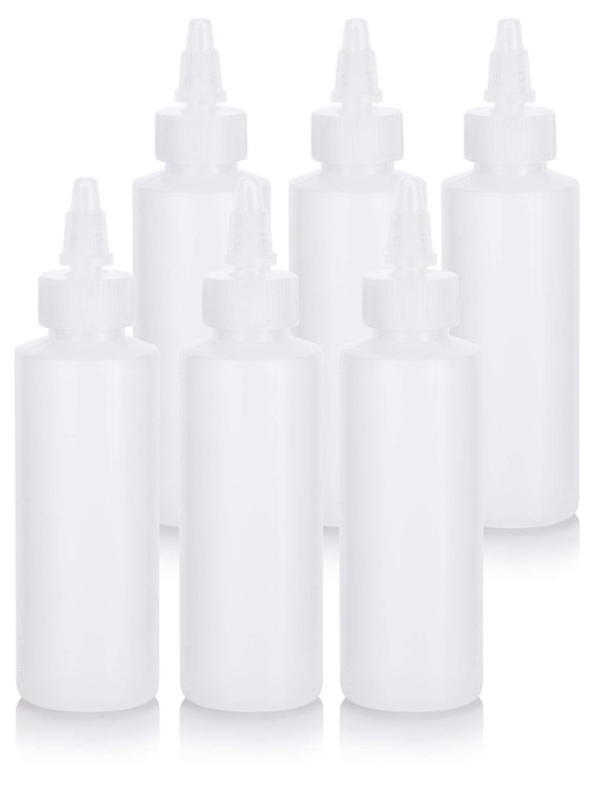JUVITUS 4 oz / 120 ml Clear Natural Refillable Plastic Squeeze Bottle with Twist Top Spout (6 pack)