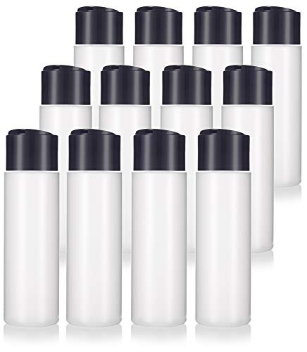 JUVITUS 8 oz / 250 ml Professional Natural Clear Refillable Plastic Squeeze Bottle with Wide Black Disc Cap Lid (12 pack)