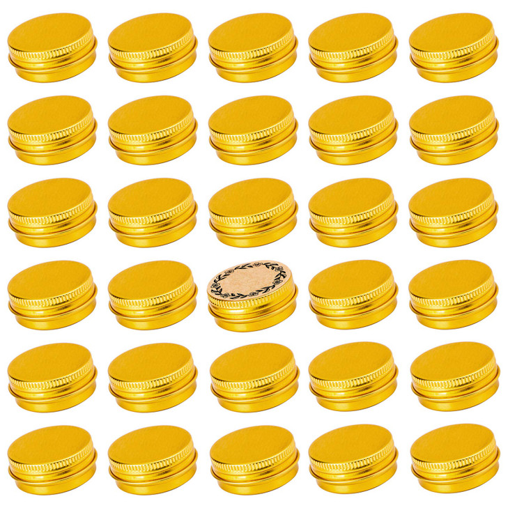 0.5 oz Screw Top Aluminum Tin Jar with Screw Lid and Blank Labels (Gold - Pack of 32)