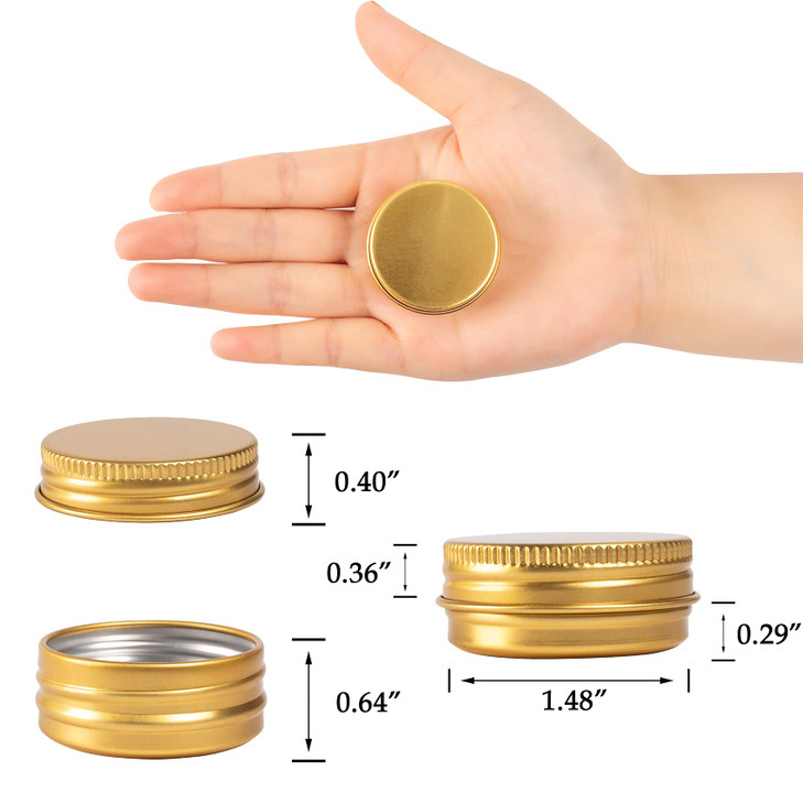 0.5 oz Screw Top Aluminum Tin Jar with Screw Lid and Blank Labels (Gold - Pack of 32)