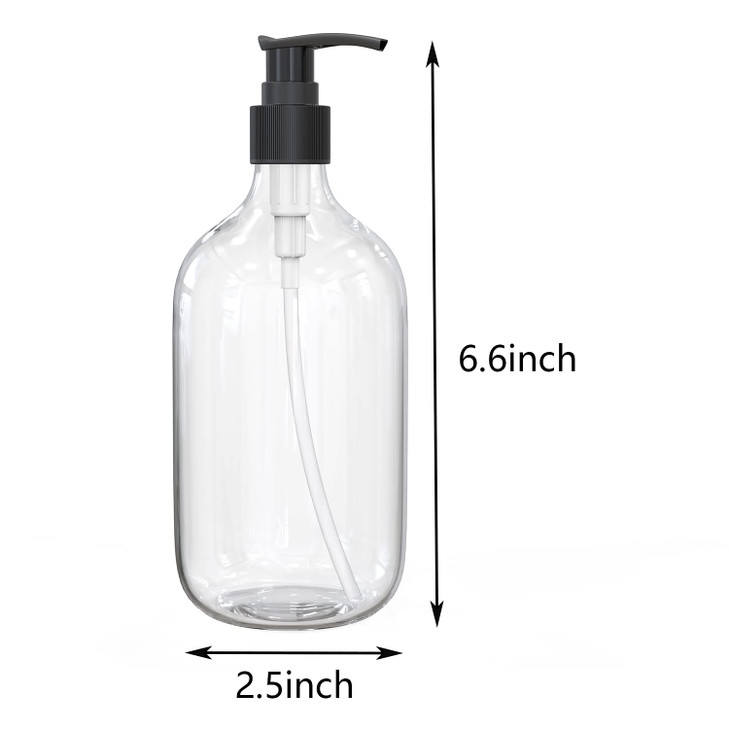 10 Ounce Clear Plastic Pump Bottle Dispenser, Refillable Empty Bottle Container with Pump for Essential Oil Soap Lotion Shampoo, 2 Pcs