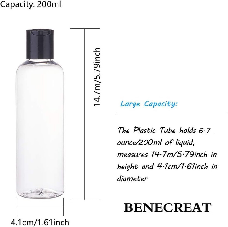 BENECREAT 8 Pack 5oz Large Clear Plastic Refillable Bottles Cosmetic Bottles with Black Press Caps for Shampoo, Soap, Lotion and Creams