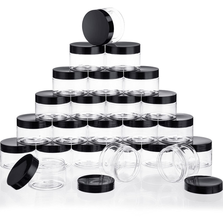 24 Pieces Empty Clear Plastic Jars with Lids Round Storage Containers Wide-Mouth for Beauty Product Cosmetic Cream Lotion Liquid Butter Craft and Foo