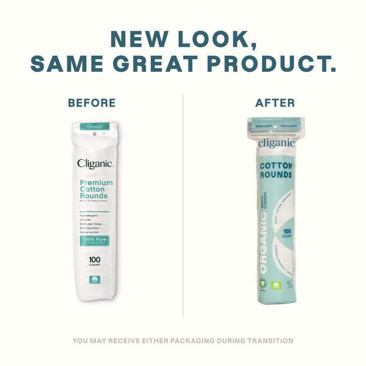 Cliganic Organic Cotton Rounds (300 Count) Makeup Remover Pads, Hypoallergenic, Lint-Free | 100% Pure Cotton (Packaging May Vary)