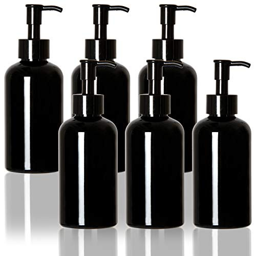 Youngever 6 Pack Plastic Pump Bottles 8 Ounce, Refillable Plastic Pump Bottles with Travel Lock (Black)