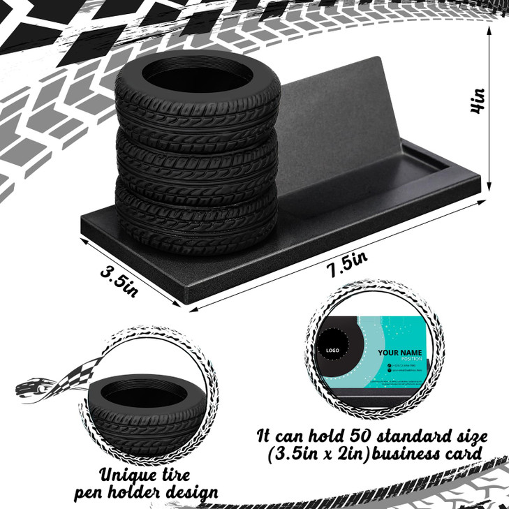 Eersida 2-in-1 Tire Pen Holder and Business Card Organizer Set Fun Mechanical Car Lover Gift Business Card Holder Car Desktop Organizer Stationery Of