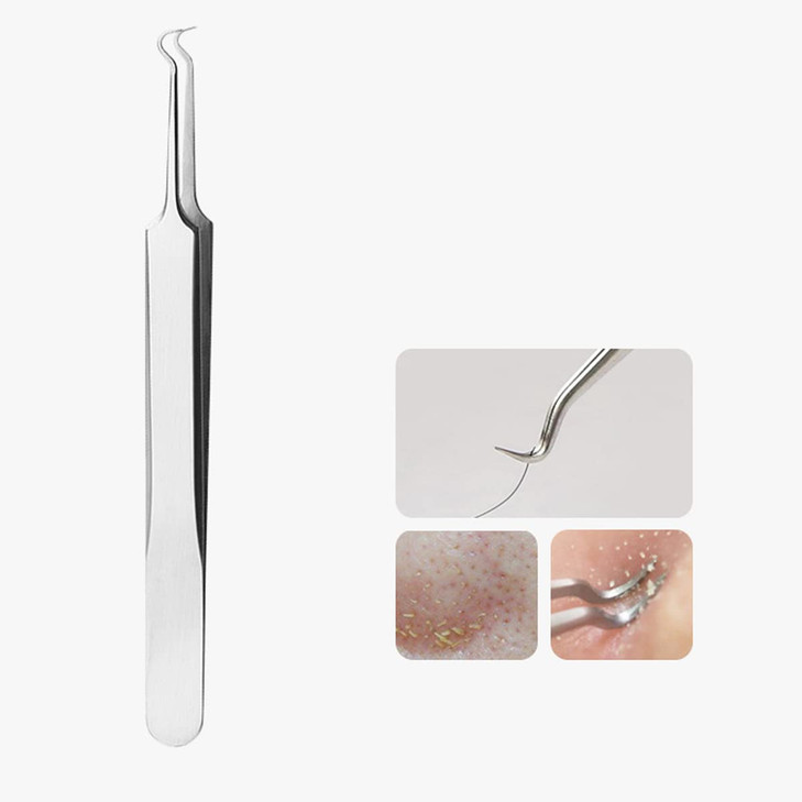 BEUKING Acne Blemish Blackhead Comedone Stainless Steel Nipper Blemish Extractor Tool for Remove Blackhead Acne Whitehead Pimple Bend Curved Tweezers