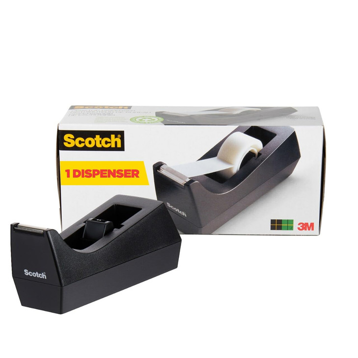 Scotch C-38 Desktop Tape Dispenser, Black, 1-Inch Core, Weighted Non-Skid Base