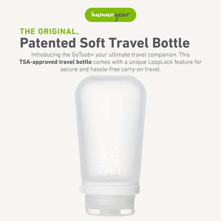 humangear GoToob+ (Large) | Refillable Silicone Travel Bottle | Locking Lid | Food-Safe Material | Clear, Large (3.4 fl.oz.; 100ml)