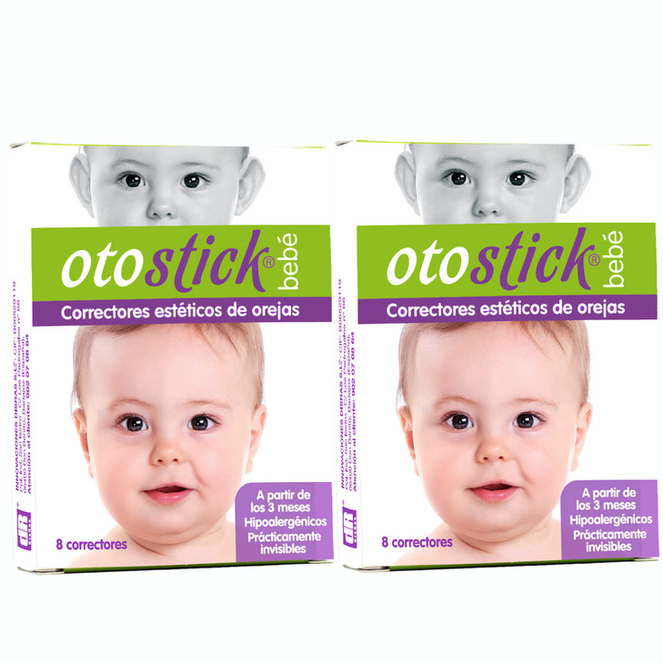 Otostick Baby - 2 Pack 8 Count Protruding Ear Corrector for Babies with Baby Cap - Orthopedic Baby Items for Correction of Large Ears from 3 Months