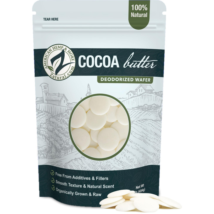 Zatural Raw Cocoa Butter Wafers Deodorized  100% Pure Food-Grade Prime-Pressed Cocoa Butter, Neutral Scent, for DIY Lotion Lip Balm Soap Chocolate &