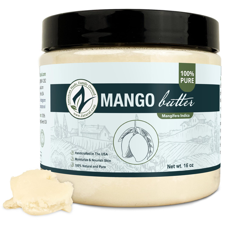 Zatural 100% Pure Mango Butter | Cold Pressed Raw Creamy Body Butter for Skin Hydration, Conditioning & Softening (16oz)