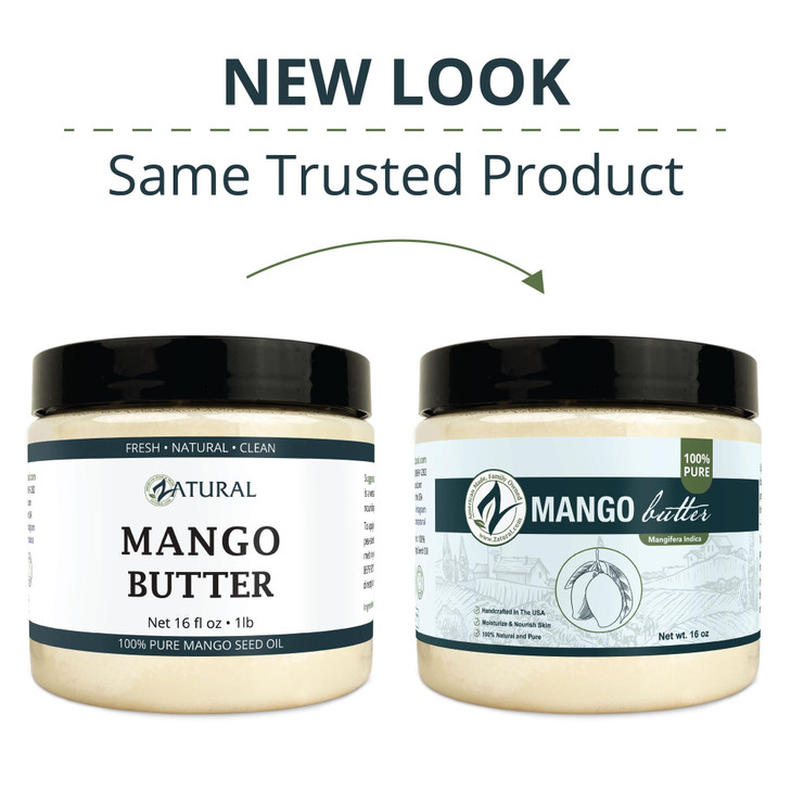 Zatural 100% Pure Mango Butter | Cold Pressed Raw Creamy Body Butter for Skin Hydration, Conditioning & Softening (16oz)