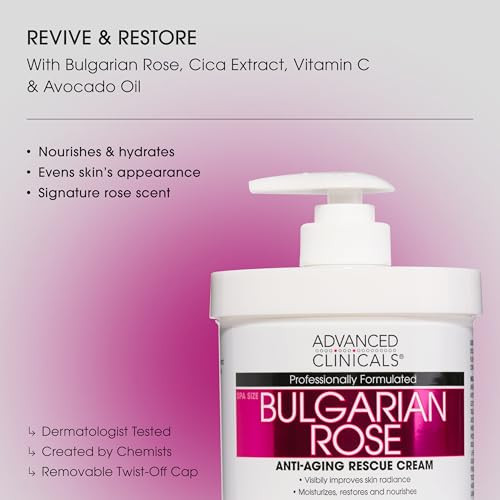 Advanced Clinicals Bulgarian Rose Lotion For Women | Rose Scented Vitamin C Body Lotion Cream | Visible Anti Aging Vitamin E Moisturizer Body Butter
