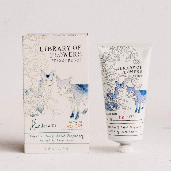 Library of Flowers Forget Me Not Handcreme, 2.65 oz.  Osmanthus, Rice Powder & White Orchid  Scented Hand Cream for Women, Moisturizing Hand Lotion