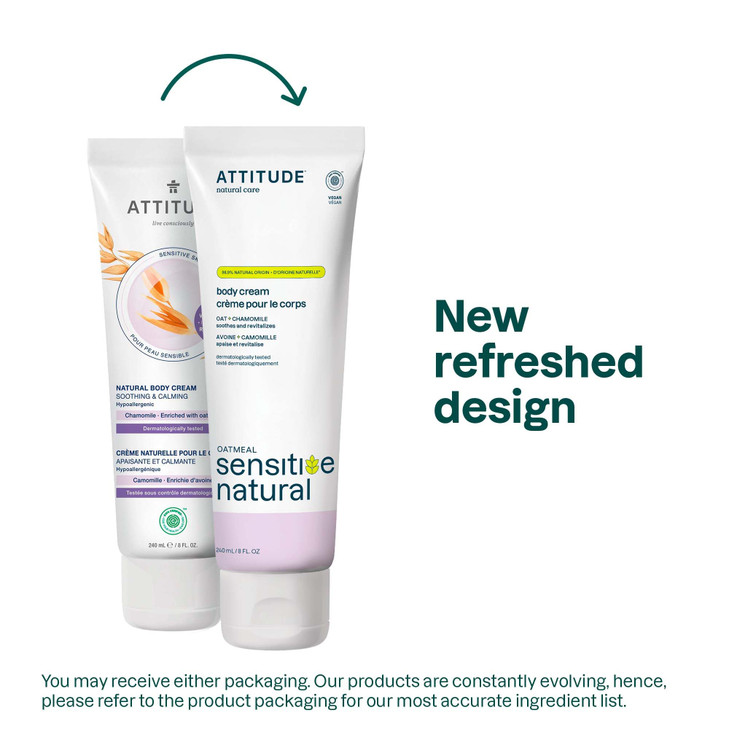 ATTITUDE Body Cream for Sensitive Skin with Oat, EWG Verified, Dermatologically Tested, Vegan, Chamomile, 8 Fl Oz