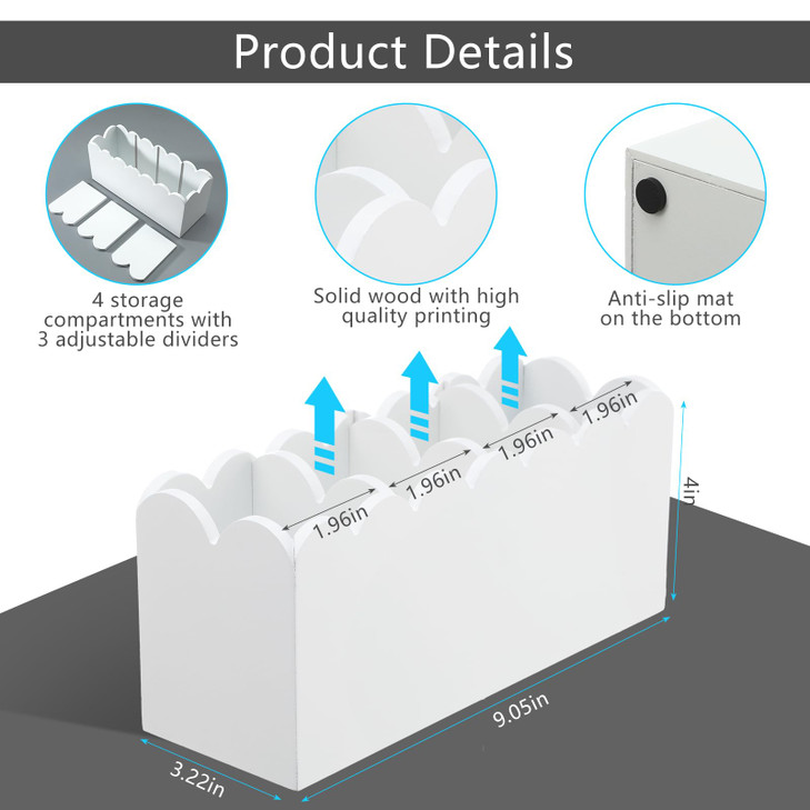 Sherr Scalloped Wooden Pencil Holder for Desk Wooden Office Desk Organizers and Accessories with 4 Compartments Cute Makeup Brush Holder Organizer fo