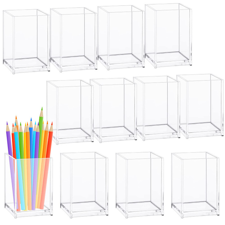 Fumete 12 Pieces Clear Acrylic Pen Holder Makeup Brush Desk Goth Accessories Holder Modern Organizer Storage Stationery Pen Organizer for Office Scho