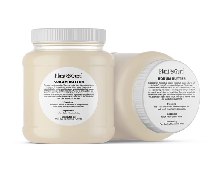 Plant Guru Raw Kokum Butter 3 lbs. Bulk 100% Pure Natural - Great for Skin, Body and Hair Moisturizer, DIY Creams, Balms, Lotions and Soap Making.