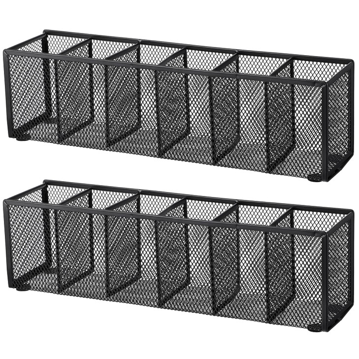 Caeuiciw 2 Pcs Mesh Desk Organizer Metal Mesh Pen Holder 6 Compartments Desktop Stationery Pencil Caddy Organizer Basket for Home School Classroom Te