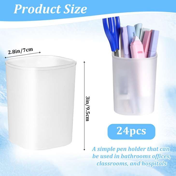 AojSup 24 Pcs Pen Holder Pen Cups for Desk Organizers and Storage Stationery Plastic Matte Pencil Holder Cups Ins Style Transparent for Office School