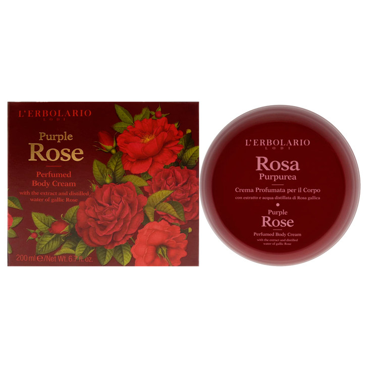 L'Erbolario Perfumed Body Cream  Moisturizing Body Butter for Dry Skin  Invigorating and Softening Skin Care with Gallic Rose  Purple Rose - 6.7 o