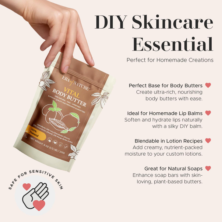 era of nature Organic Shea, Mango & Cocoa Body Butter  Raw, Unrefined, 100% Natural  Perfect Base for DIY Skincare, Body Butters, Lotions, Soaps &