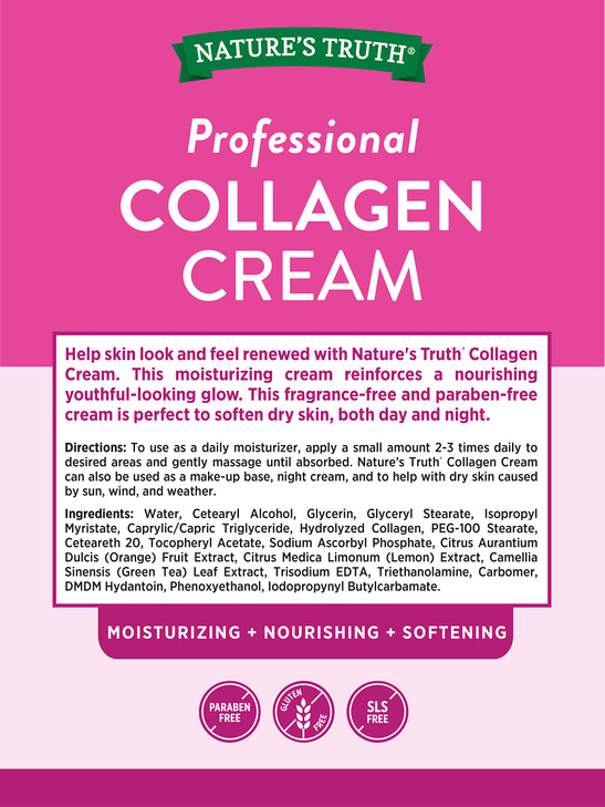 Nature's Truth Collagen Cream | 4 oz | Professional Strength | Paraben & SLS Free, Gluten Free | For Face and Body