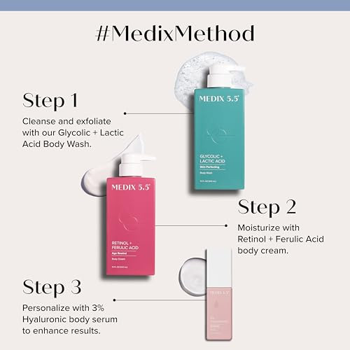 MEDIX Retinol Body Lotion + 3% Hyaluronic Acid Booster Serum Moisturizer 2PC Skin Care Set | Crepey Skin Care Treatment | Retinol Body Cream Targets