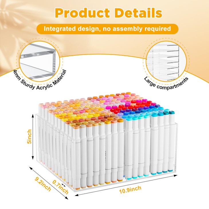 MotiMind Acrylic Marker Organizer for 126 Marker, Large Art Pencil Holder Storage Rack for Desk, Pens Art Brushes Display Stand with 18 Compartments