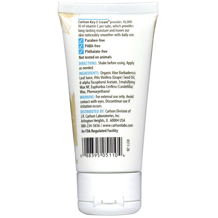 Carlson - Key-E Hand & Body Cream, Vitamin E & Organic Aloe, 10000 IU Vitamin E, Fragrance-Free, 2 oz