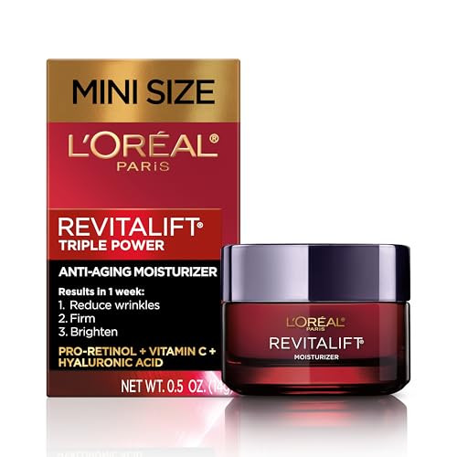 L'Oreal Paris Revitalift Triple Power Anti-Aging Face Moisturizer Travel Size, Pro Retinol, Hyaluronic Acid & Vitamin C, Reduce Wrinkles, Trial 0.5 O