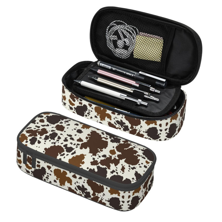 Brown Cow Print Pencil Case Organizer Big Capacity Pencil Pouch Stationery With Zipper School Supplies Pencil Bag For Girls Boys Office
