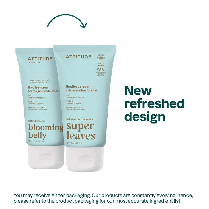 ATTITUDE Pregnancy Tired Legs Cream, EWG Verified, Dermatologically Tested, Plant and Mineral-Based, Vegan Maternity Products, Soothing and Refreshin