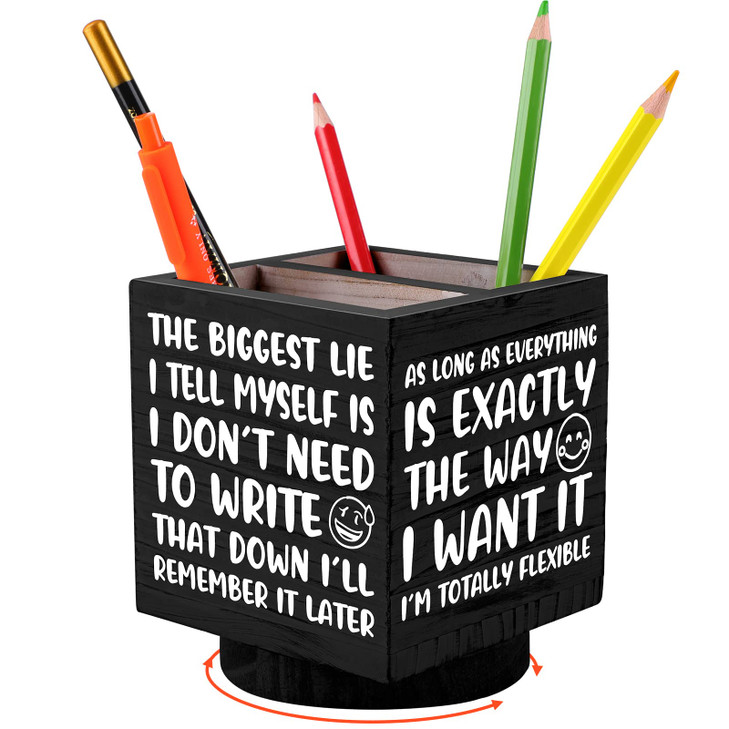 Outus Wooden Spinning Pen Holder for Desk I'll Remember It Later Pencil Holder Cute Organizer Funny Desk Decor Pencil Case Art Supply Storage Box for