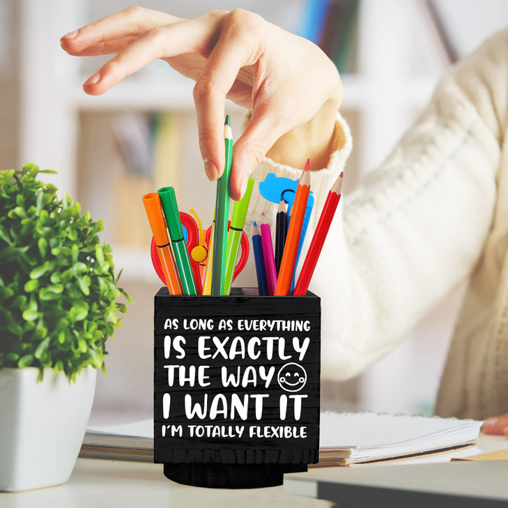 Outus Wooden Spinning Pen Holder for Desk I'll Remember It Later Pencil Holder Cute Organizer Funny Desk Decor Pencil Case Art Supply Storage Box for