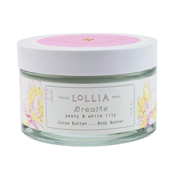 LOLLIA Breathe Body Butter, 5.5 oz. - Peony & White Lily Fragrance - Shea Butter & Cocoa Butter, Body Lotion for Women, Hydrating & Smooth Body Moist