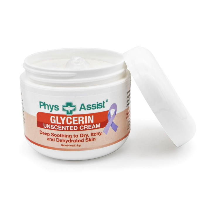 PhysAssist Oncology Glycerin Unscented Moisturizer Cream for Dry Stressed Skin. Designed for those with Fragrance Intolerances after Radiation and Ch