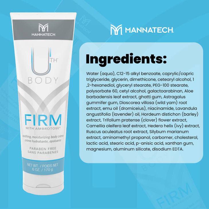Mannatech Moisturizing Body Cream, Firm with Ambrotose 6oz. Moisturizer for Dry Skin, Refresh, Hydrates, and Softens Whole Body, Mild Formula, Parabe