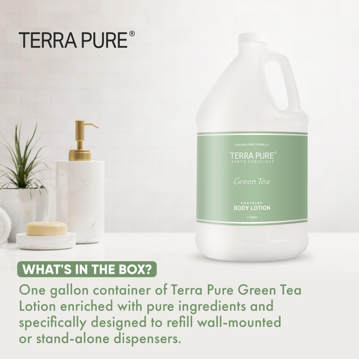Terra Pure Green Tea Hotel Body Lotion | 1 Gallon | For Hospitality & Vacation Rentals to Refill Dispensers | (Single Gallon)
